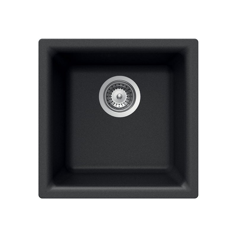 Houzer E-100 MIDNITE Quartztone Granite Series Bar Sink - Black Dual Mount 13 x 13 inch Single Bowl Sink, Durable Construction, Perfect for Kitchen or Food Prep - Image 3