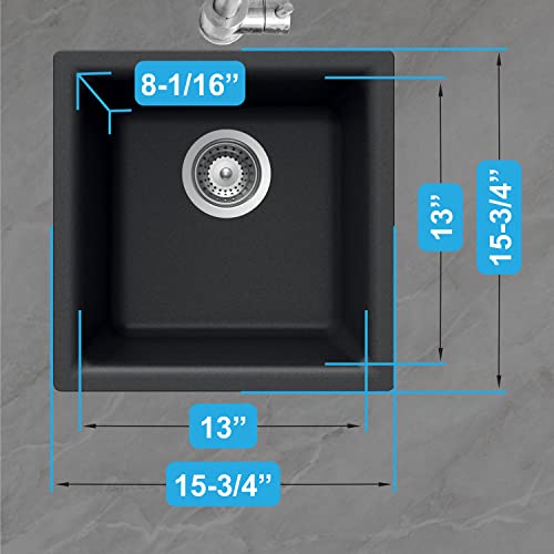 Houzer E-100 MIDNITE Quartztone Granite Series Bar Sink - Black Dual Mount 13 x 13 inch Single Bowl Sink, Durable Construction, Perfect for Kitchen or Food Prep - Image 4
