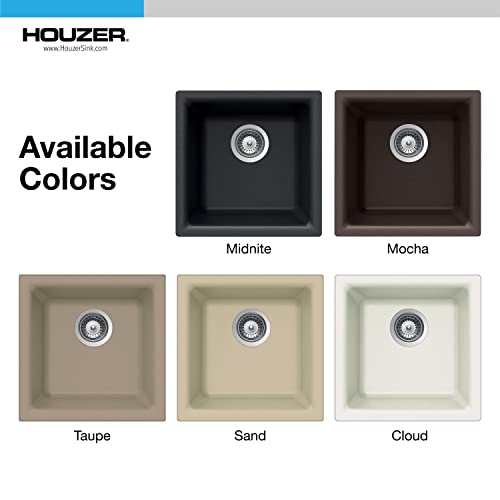 Houzer E-100 MIDNITE Quartztone Granite Series Bar Sink - Black Dual Mount 13 x 13 inch Single Bowl Sink, Durable Construction, Perfect for Kitchen or Food Prep - Image 2
