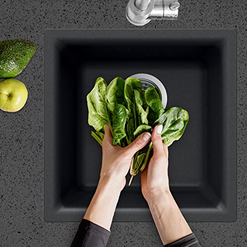 Houzer E-100 MIDNITE Quartztone Granite Series Bar Sink - Black Dual Mount 13 x 13 inch Single Bowl Sink, Durable Construction, Perfect for Kitchen or Food Prep - Image 5
