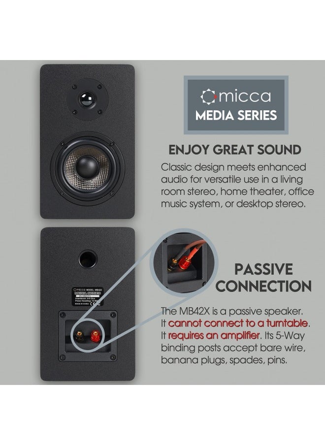 Micca - Micca Mb42X Advanced Bookshelf Speakers For Home Theater Surround Sound, Stereo, And Passive Near Field Monitor, 2-Way (Black, Pair) - Image 1