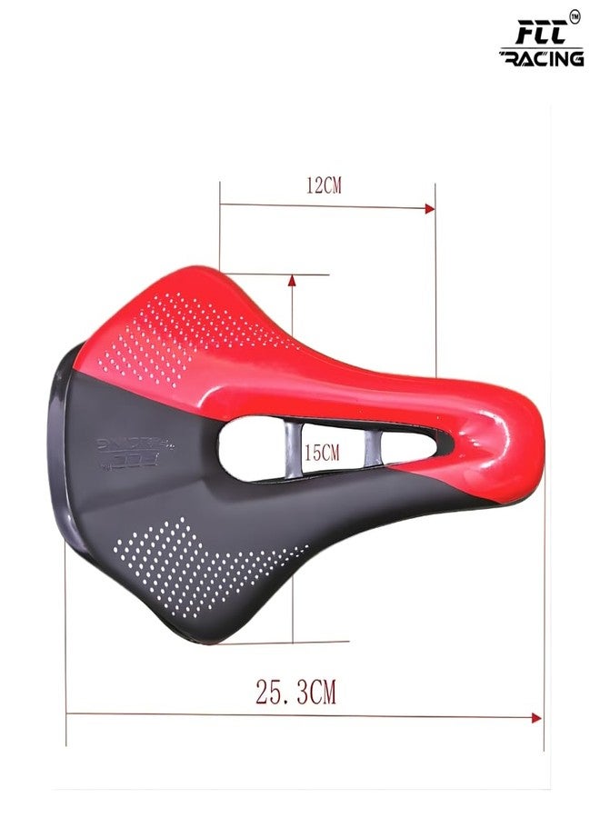 FCCRACING FCC Racing Red-Black Bicycle Saddle | Lightweight PU Leather Comfort Seat with 15-16 mm Wrench Combo | Universal MTB & Road Bike Saddle for Men & Women - Image 5