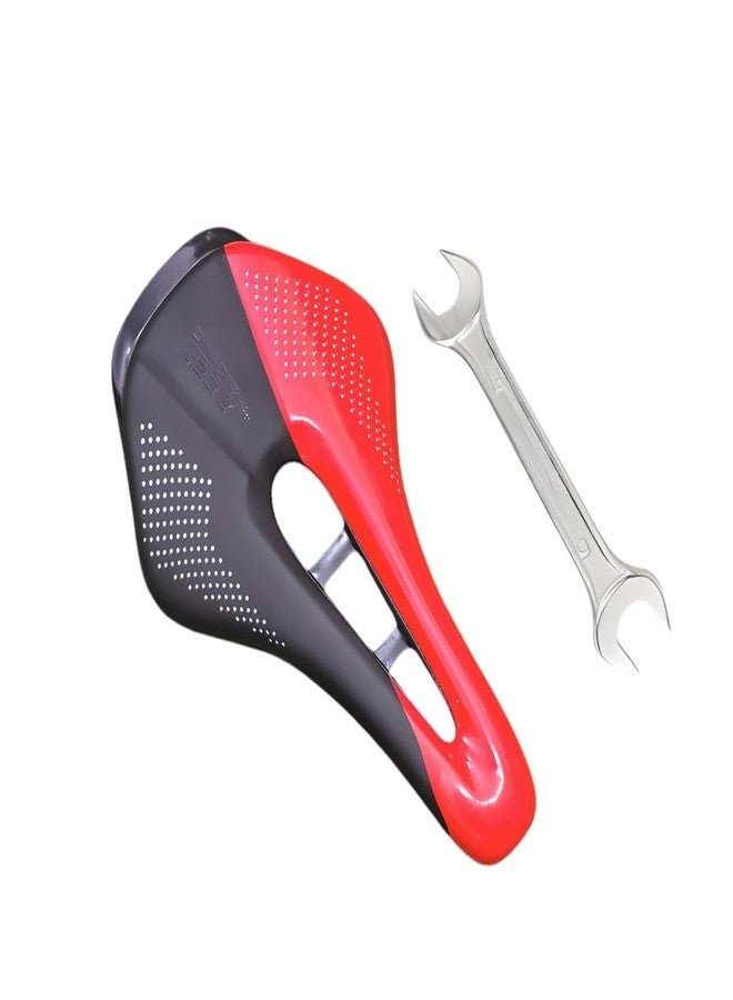 FCCRACING FCC Racing Red-Black Bicycle Saddle | Lightweight PU Leather Comfort Seat with 15-16 mm Wrench Combo | Universal MTB & Road Bike Saddle for Men & Women - Image 1