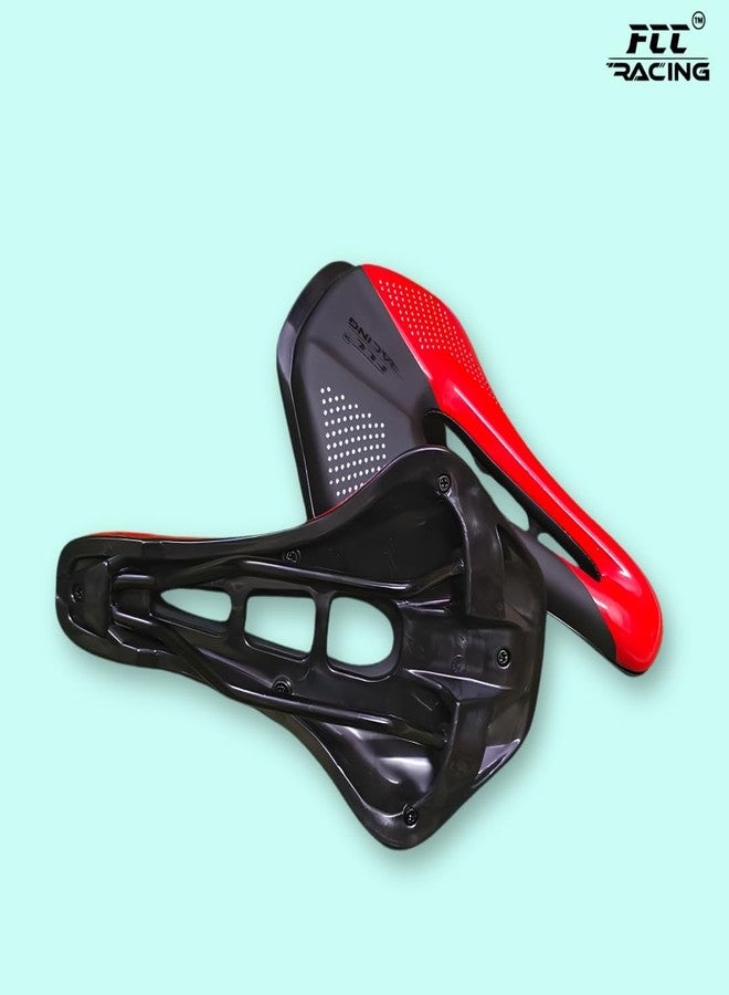 FCCRACING FCC Racing Red-Black Bicycle Saddle | Lightweight PU Leather Comfort Seat with 15-16 mm Wrench Combo | Universal MTB & Road Bike Saddle for Men & Women - Image 3