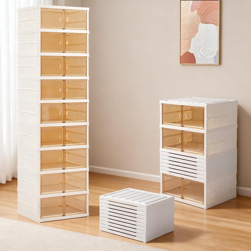 SAYMA 9 Tiers-18 Pairs Foldable Shoe Rack Organizer Plastic Collapsible Shoe Shelf Clear Shoe Boxes Stackable with Door Easy Assembly Shoe Cabinet for Entryway, Living Room (9 Tiers-18 Pairs) - Image 1