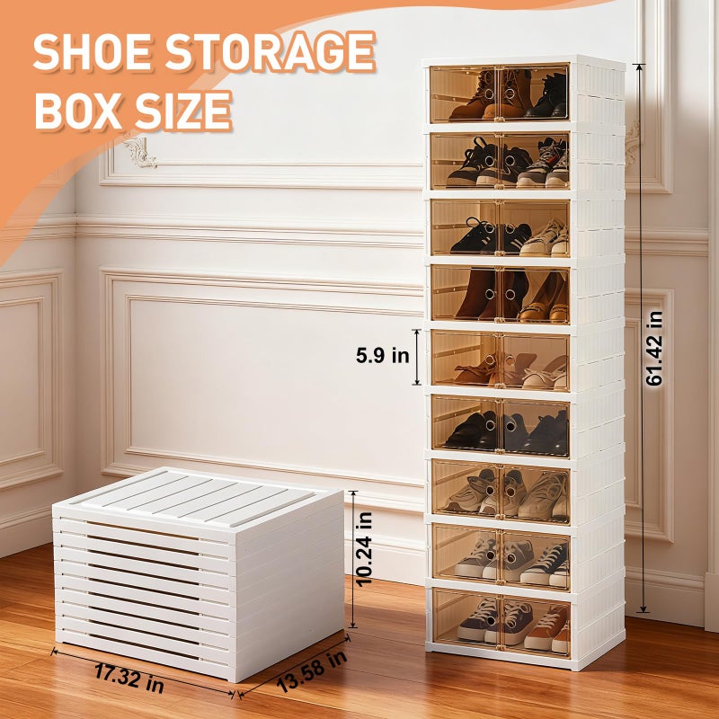 SAYMA 9 Tiers-18 Pairs Foldable Shoe Rack Organizer Plastic Collapsible Shoe Shelf Clear Shoe Boxes Stackable with Door Easy Assembly Shoe Cabinet for Entryway, Living Room (9 Tiers-18 Pairs) - Image 2