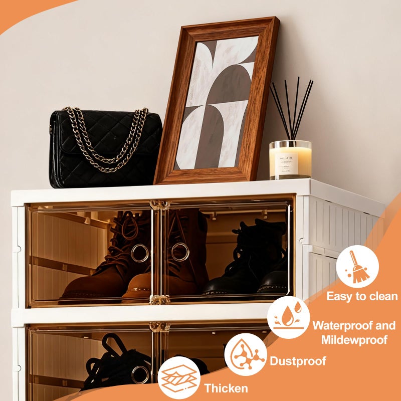 SAYMA 9 Tiers-18 Pairs Foldable Shoe Rack Organizer Plastic Collapsible Shoe Shelf Clear Shoe Boxes Stackable with Door Easy Assembly Shoe Cabinet for Entryway, Living Room (9 Tiers-18 Pairs) - Image 5