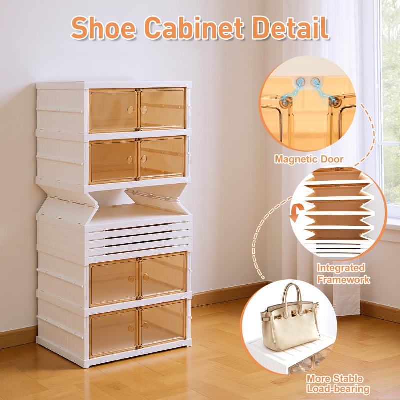 SAYMA 9 Tiers-18 Pairs Foldable Shoe Rack Organizer Plastic Collapsible Shoe Shelf Clear Shoe Boxes Stackable with Door Easy Assembly Shoe Cabinet for Entryway, Living Room (9 Tiers-18 Pairs) - Image 3