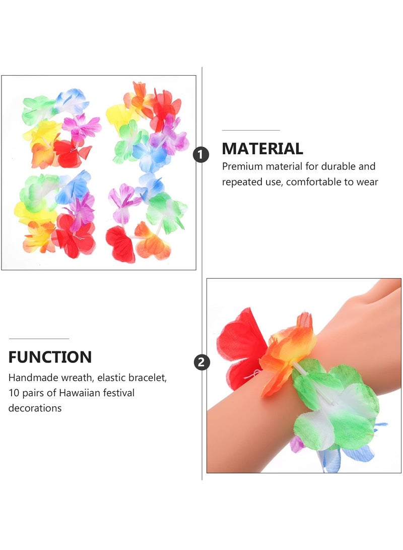 Tropical Floral Hawaiian Wreath Bracelets - 10 Pairs of Colorful Wristbands for Summer Beach Vacations, Pool Parties, and Festive Carnival Dance Performances. Perfect Decorative Props! - Image 5