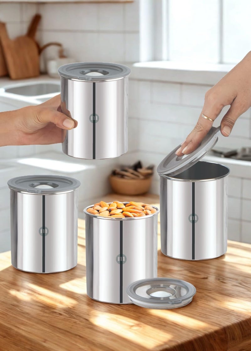 MARU Steel Airtight Storage Containers for kitchen 500g (750ml) Set of 4,Leakproof jars suitable for Fridge, Dabba with Secure Silicone Vent semi transparent Lids, Perfect to Store Food and Liquids - Image 1