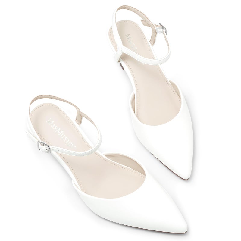MaxMuxun Kitten Heels for Women Pointed Toe Pumps Ankle Strap Kitten Heels 2.7 Inch Wedding Party Dress Shoes Valentines Day Gifts for Her White Size 8 - Image 5