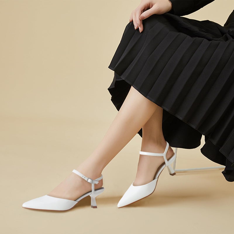 MaxMuxun Kitten Heels for Women Pointed Toe Pumps Ankle Strap Kitten Heels 2.7 Inch Wedding Party Dress Shoes Valentines Day Gifts for Her White Size 8 - Image 2