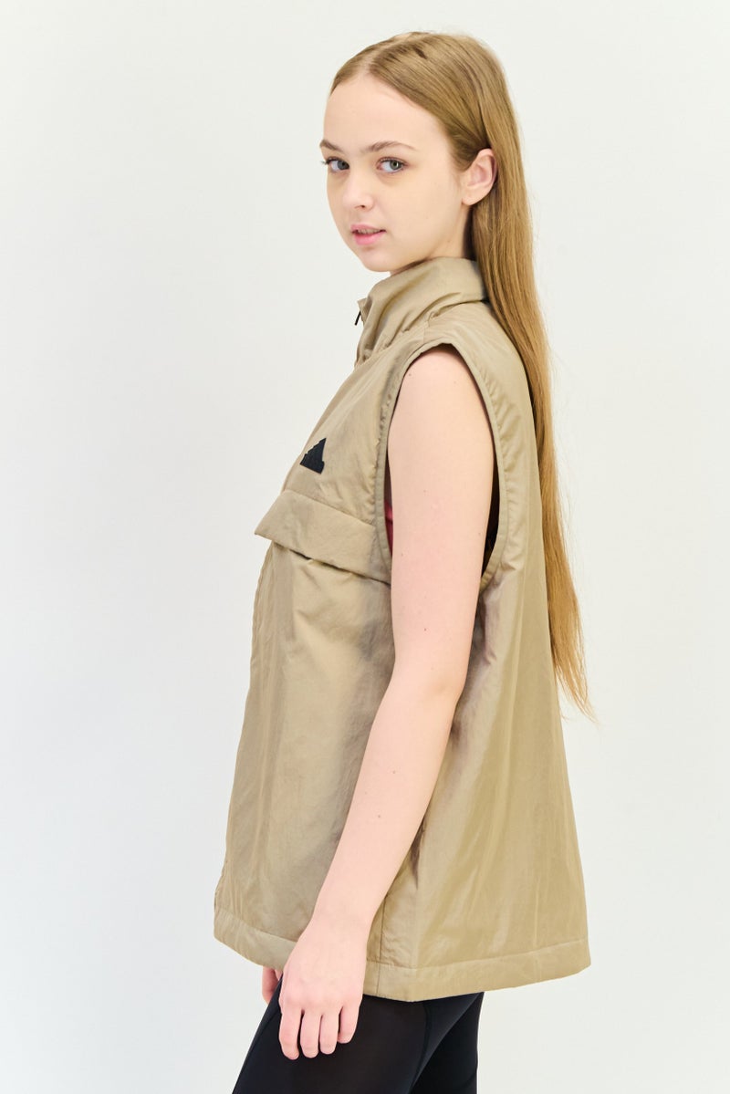 Adidas Women Loose Fit Sleeveless Outdoor Vest Jacket, Tan - Image 3