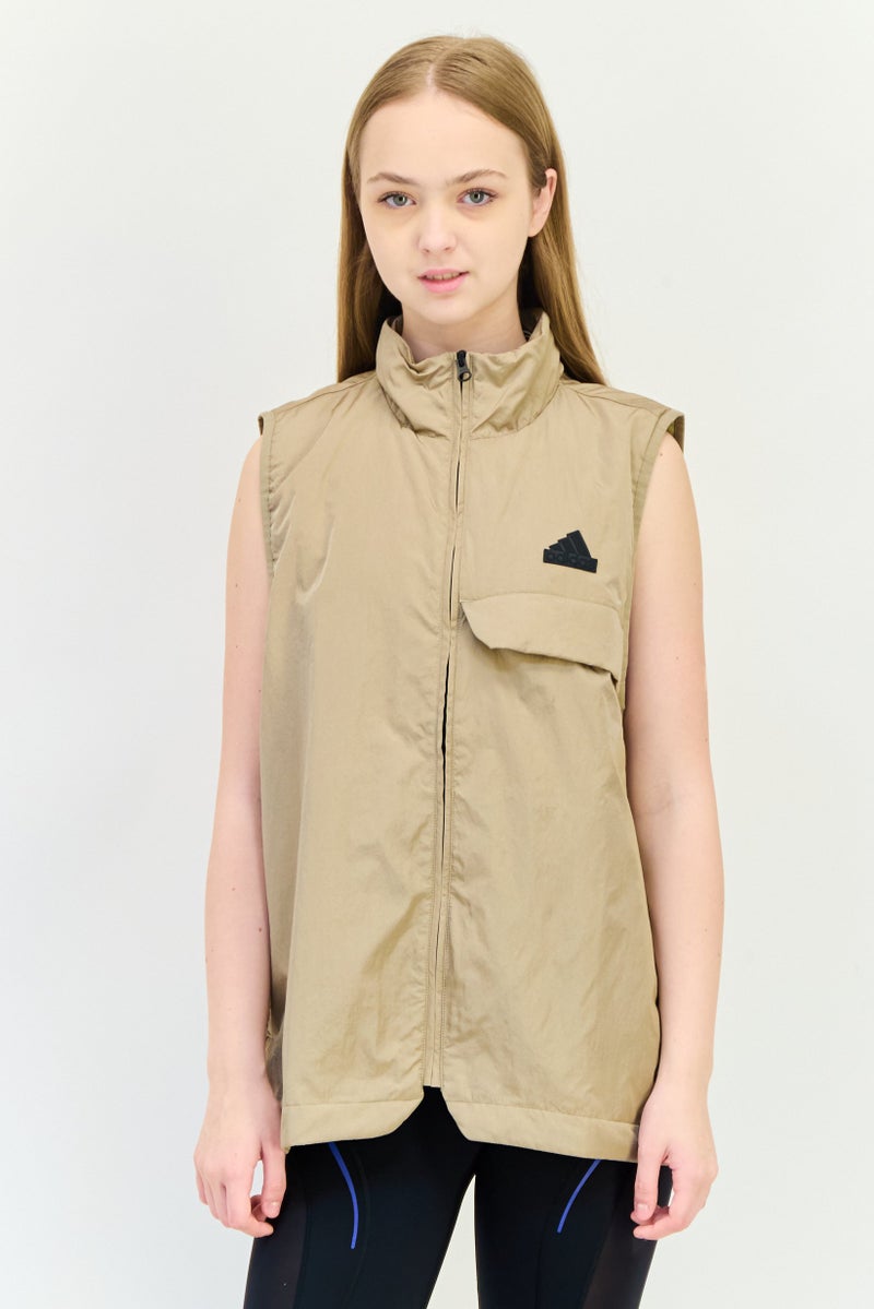 Adidas Women Loose Fit Sleeveless Outdoor Vest Jacket, Tan - Image 1