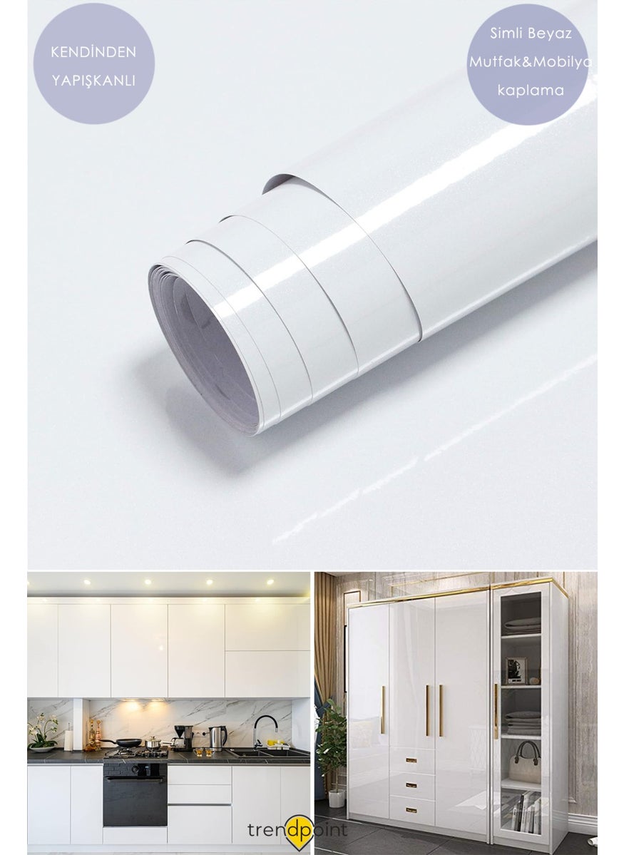 Trendpoint Self-Adhesive 60CM×300CM Silvery White Wallpaper Kitchen Countertop Cabinet Table Covering  - Image 1