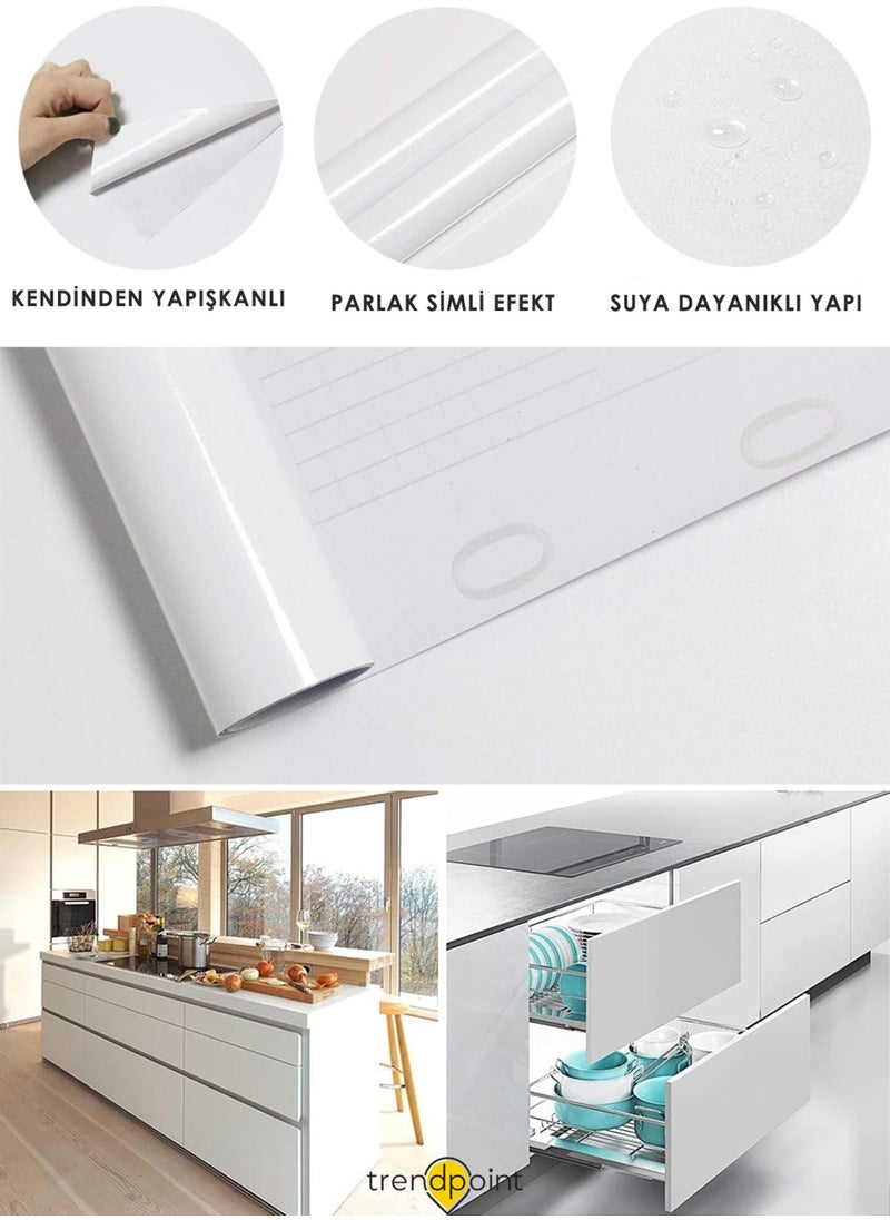 Trendpoint Self-Adhesive 60CM×300CM Silvery White Wallpaper Kitchen Countertop Cabinet Table Covering  - Image 4