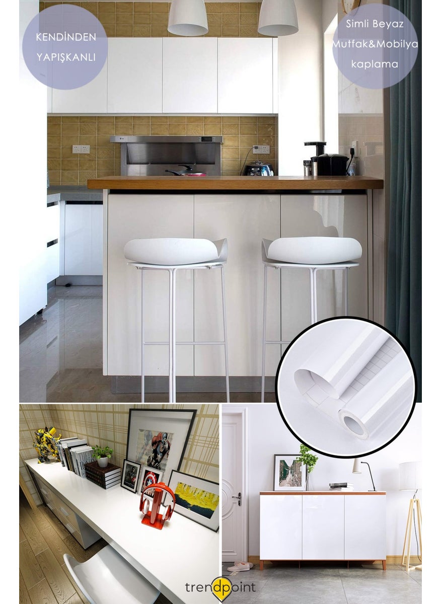 Trendpoint Self-Adhesive 60CM×300CM Silvery White Wallpaper Kitchen Countertop Cabinet Table Covering  - Image 3