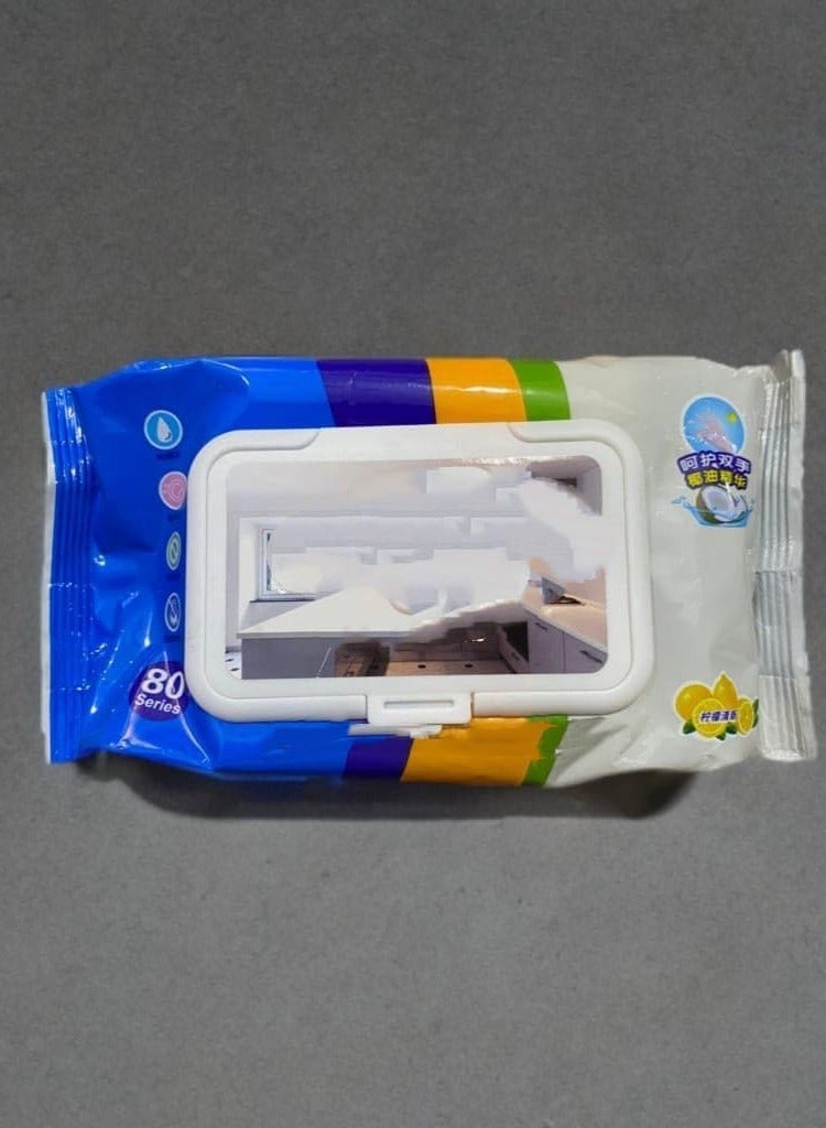 مناديل دهون مطبخ مبللة للاستعمال مرة واحدة 80 منديل- مناديل مطعم قوية لإزالة الشحوم والبقع الغذائية وتنظيف الطاولات الزجاجية المبللة - Image 2