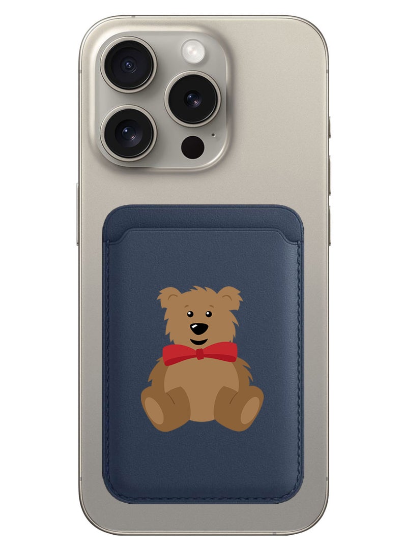 Theodor Magnetic Wallet, Compatible with MagSafe Wallet, for iPhone Wallet, for iPhone 16/15/14/13/12 Series, Not for iPhone 13/12 mini, 3 Card Holder, Vegan Leather, Navy - teddy bear - Image 1