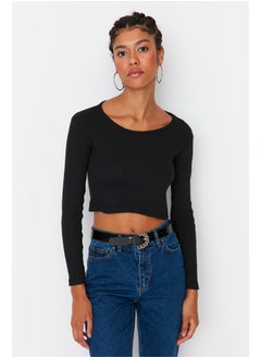 Black and White 2-Pack Fitted Wide Collar Corduroy Stretchy Crop Knitted Blouse TWOAW22BZ0131