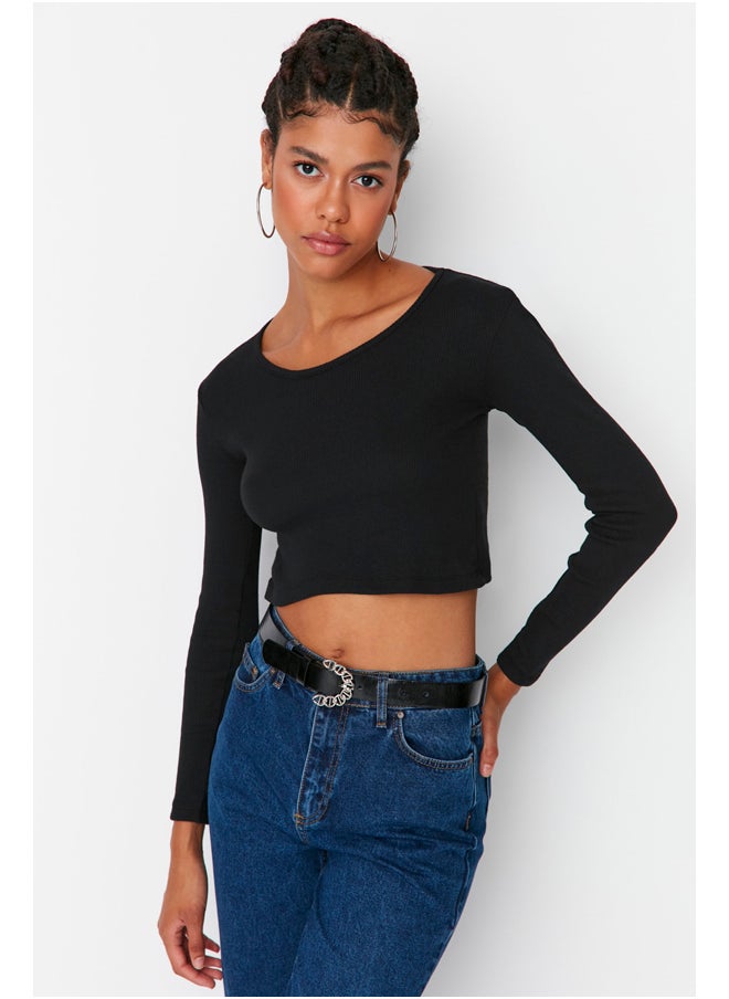 trendyol - Black and White 2-Pack Fitted Wide Collar Corduroy Stretchy Crop Knitted Blouse TWOAW22BZ0131 - Image 1