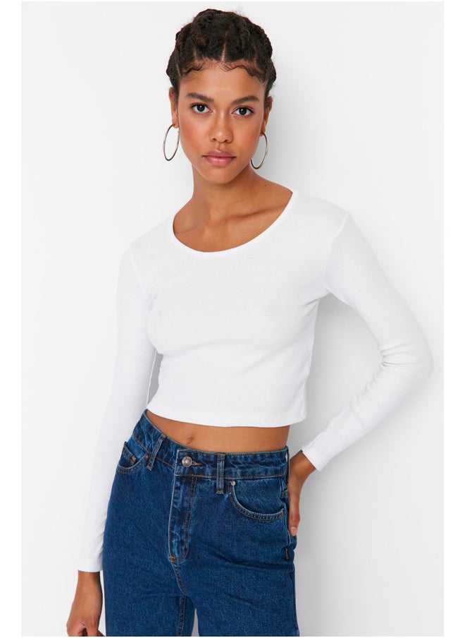 trendyol - Black and White 2-Pack Fitted Wide Collar Corduroy Stretchy Crop Knitted Blouse TWOAW22BZ0131 - Image 1