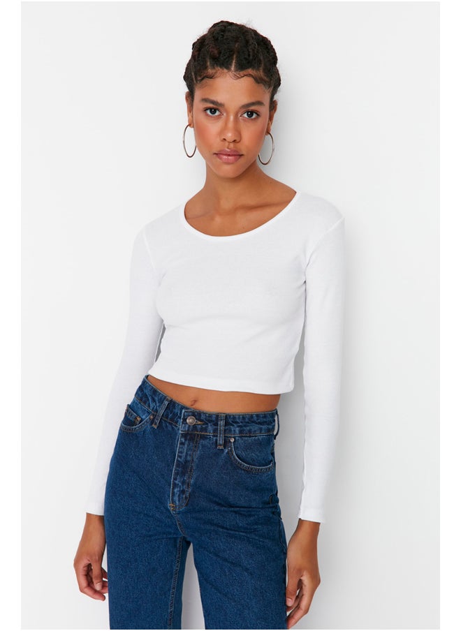 trendyol - Black and White 2-Pack Fitted Wide Collar Corduroy Stretchy Crop Knitted Blouse TWOAW22BZ0131 - Image 1