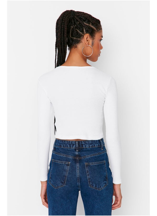 trendyol - Black and White 2-Pack Fitted Wide Collar Corduroy Stretchy Crop Knitted Blouse TWOAW22BZ0131 - Image 1