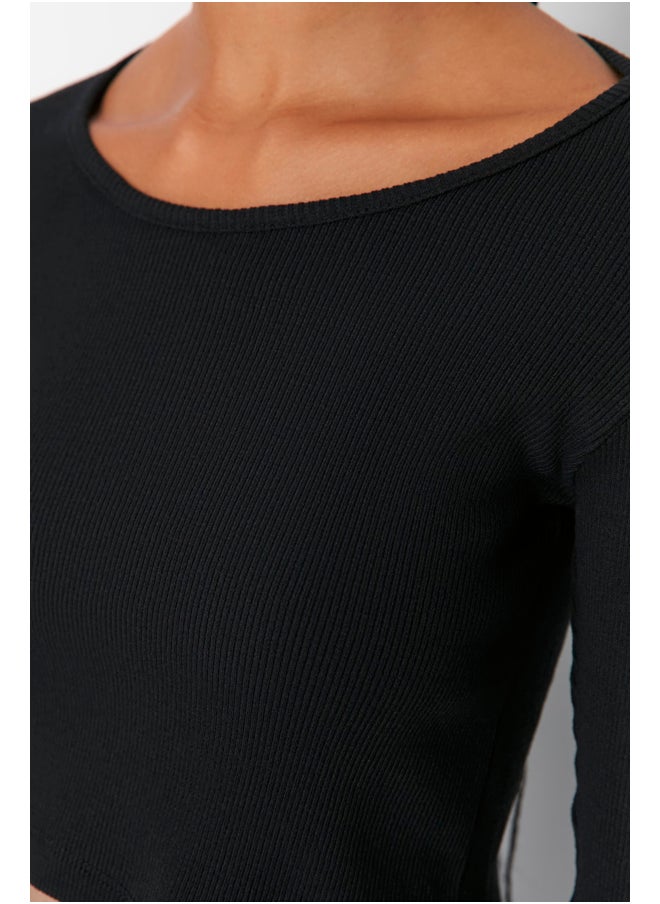 trendyol - Black and White 2-Pack Fitted Wide Collar Corduroy Stretchy Crop Knitted Blouse TWOAW22BZ0131 - Image 1