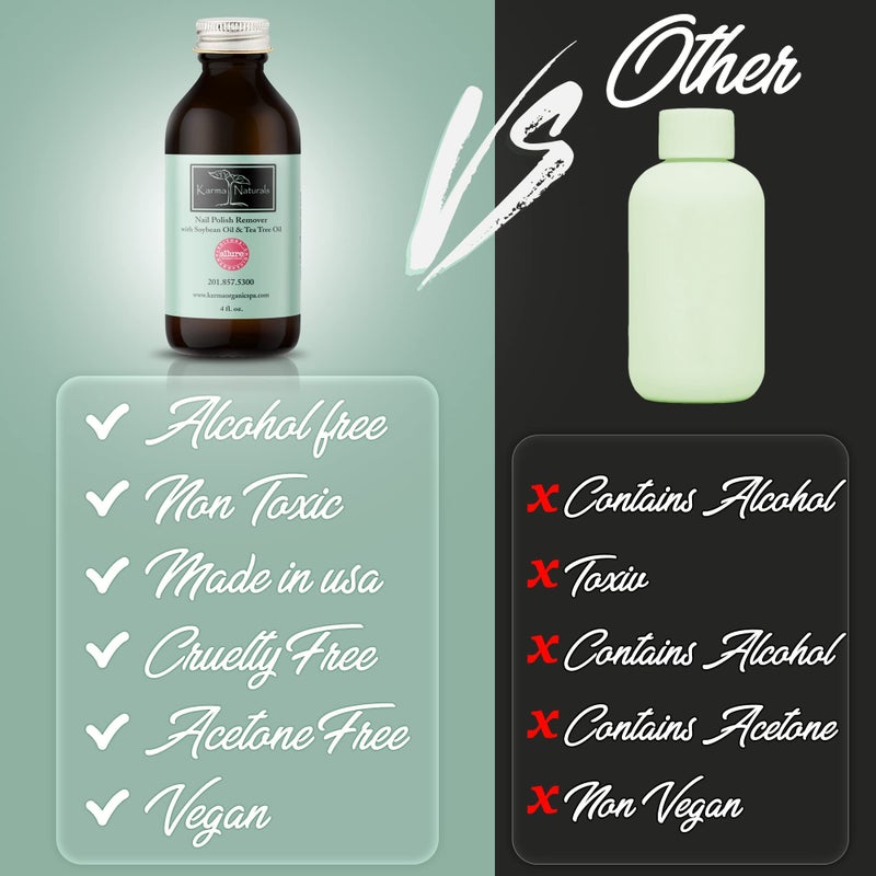 karma organic مزيل طلاء الأظافر العضوي من كارما بزيت فول الصويا وزيت شجرة الشاي - غير سام، نباتي، خالي من التجارب على الحيوانات، خالي من الأسيتون - مقوي للأظافر - 4 أونصات سائلة. - Image 4