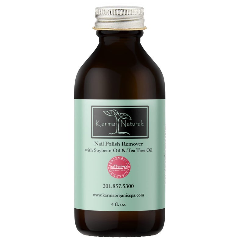 karma organic مزيل طلاء الأظافر العضوي من كارما بزيت فول الصويا وزيت شجرة الشاي - غير سام، نباتي، خالي من التجارب على الحيوانات، خالي من الأسيتون - مقوي للأظافر - 4 أونصات سائلة. - Image 1