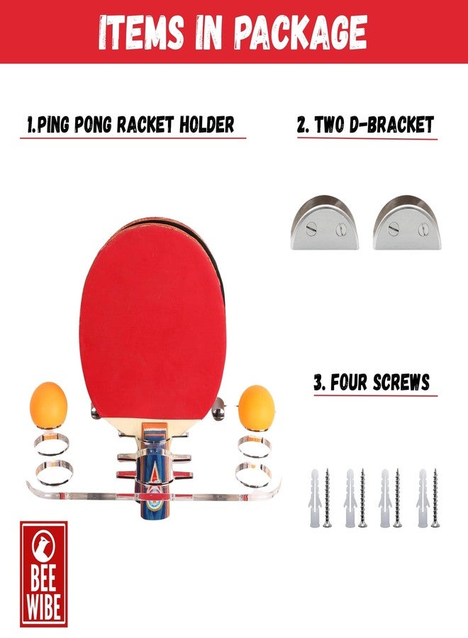 BEEWIBE Wall Mounted Acrylic Table Tennis Bat Rack - TT Racket & Paddle Holder | Table Tennis Racket Display & Storage Stand | Ping Pong Ball Holder (Includes Hardware) - Image 2