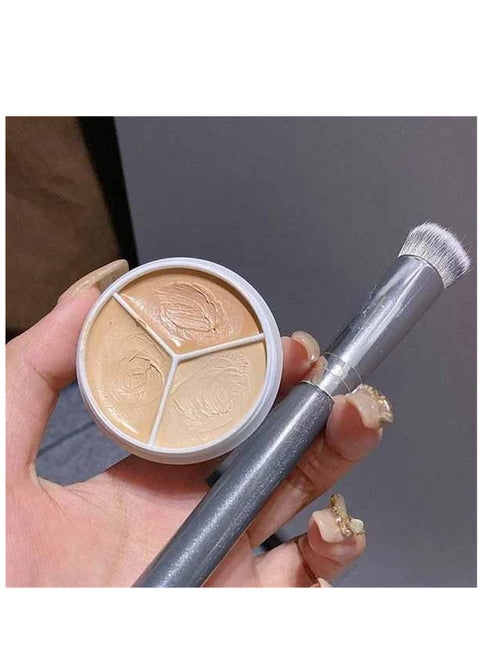 Tri-Color Concealer Palette of Covers Acne Marks Dark Circles, Colour Correcting Makeup Palette, 3 Colors Concealer Contour Palette Full Coverage Concealer with Brush