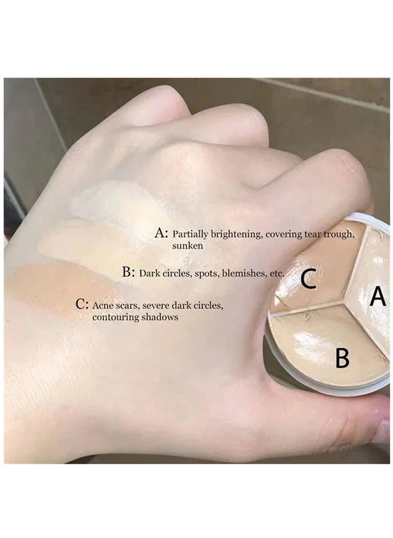 Tri-Color Concealer Palette of Covers Acne Marks Dark Circles, Colour Correcting Makeup Palette, 3 Colors Concealer Contour Palette Full Coverage Concealer with Brush