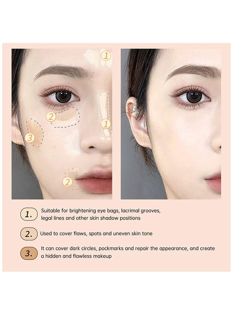 Tri-Color Concealer Palette of Covers Acne Marks Dark Circles, Colour Correcting Makeup Palette, 3 Colors Concealer Contour Palette Full Coverage Concealer with Brush
