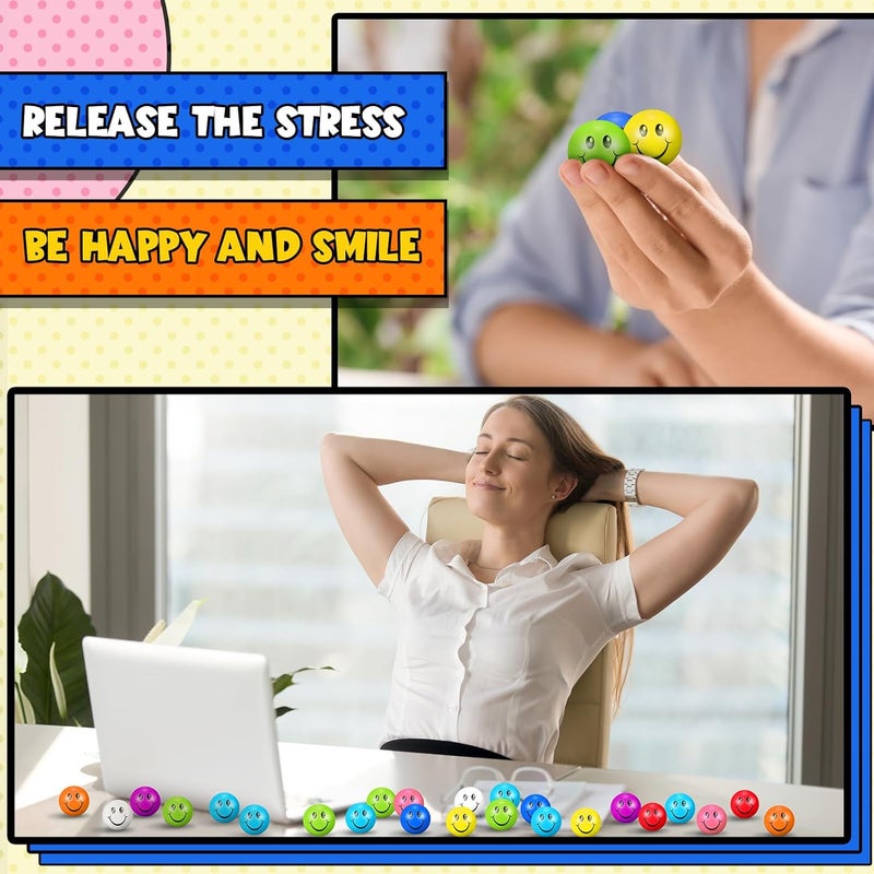 Jerify 100 Pcs Mini Smile Face Stress Balls Bulk 157 Inch Colored Soft Small Foam Funny Stress Relief Balls for Teens Adults Finger Exercise School Carnival Reward Party Bag Gift - Image 5