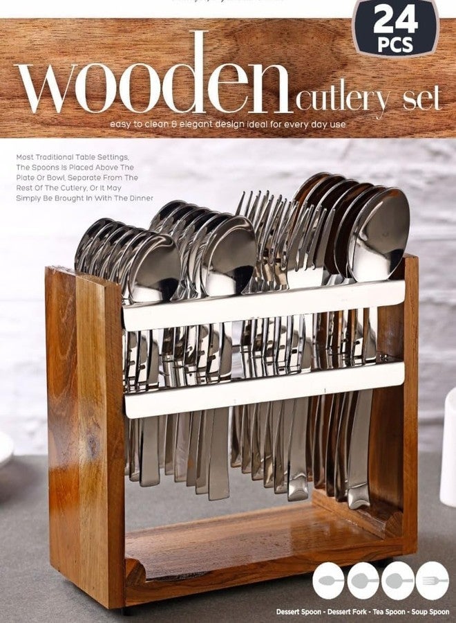 PRIMINI Premium Wooden Cutlery Set Eco-Friendly Utensils for Sustainable Dining and Entertaining,Wooden Hanging Stand, 6 Tea Spoons,6 Table Spoons,6 Table Forks,6 Dinner Spoon, Spoon Set (24 Piece) - Image 4