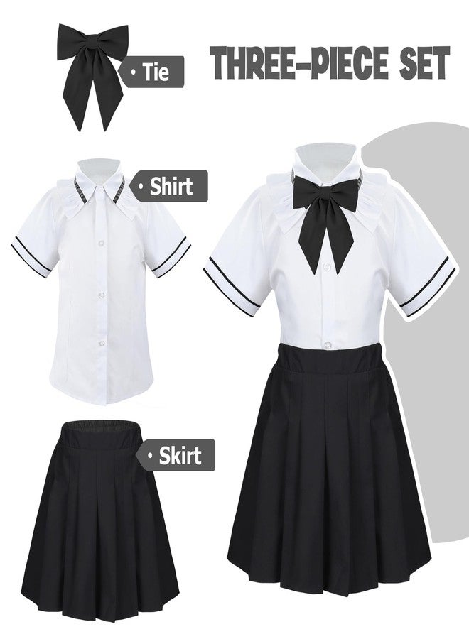Billion Xin Girls' School Uniform Skirt Set，Girls Bow Tie Shirt Top with Pleated Mini Skirt Suit Costume Cute Student Outfit Set - Image 3