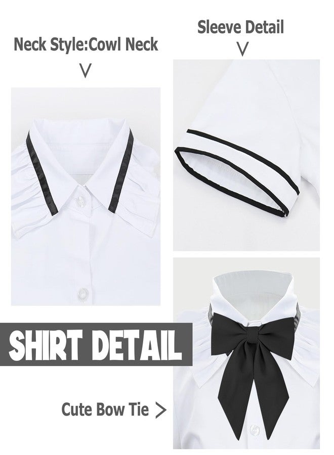 Billion Xin Girls' School Uniform Skirt Set，Girls Bow Tie Shirt Top with Pleated Mini Skirt Suit Costume Cute Student Outfit Set - Image 4
