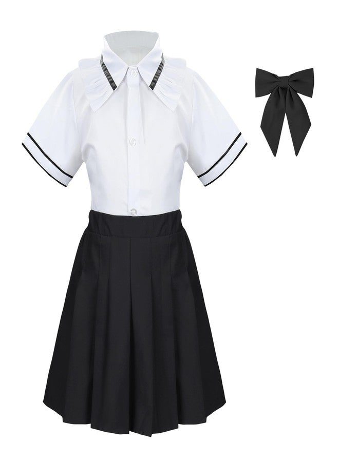 Billion Xin Girls' School Uniform Skirt Set，Girls Bow Tie Shirt Top with Pleated Mini Skirt Suit Costume Cute Student Outfit Set - Image 1