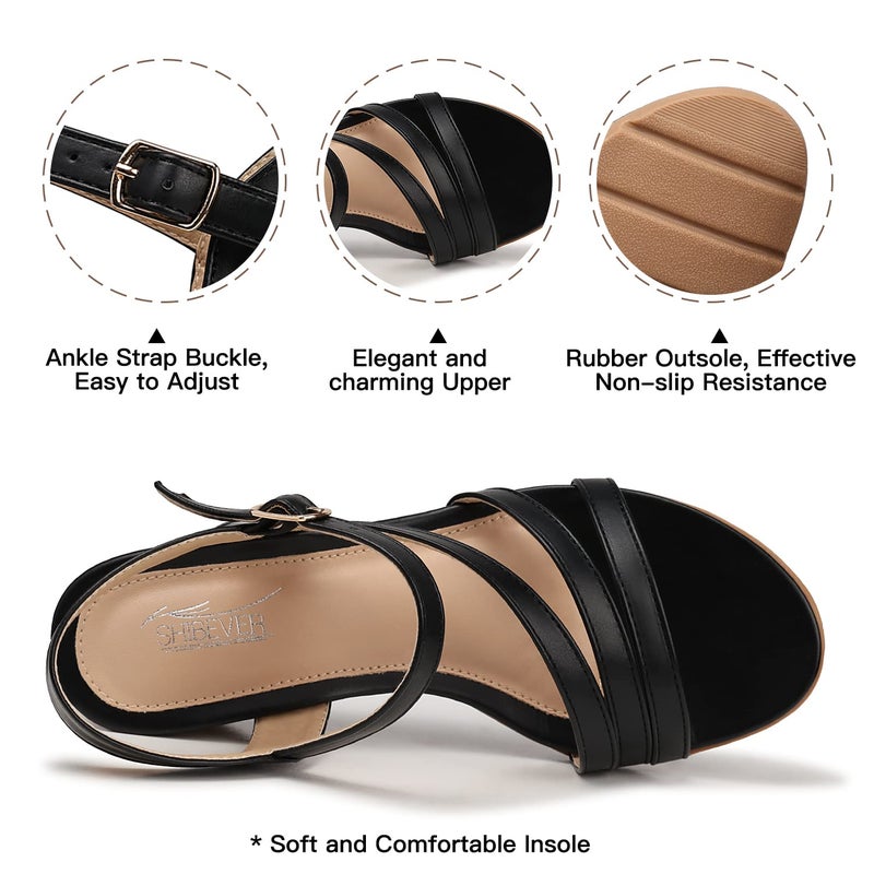 SHIBEVER Wedge Sandals for Women Dressy: Black Summer Low Platform Size 8 Casual Sandals - Comfortable Wedges Ankle Strap Womens - Image 5