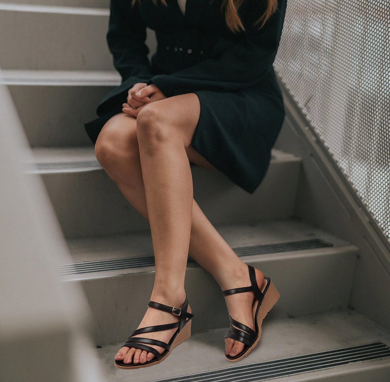 SHIBEVER Wedge Sandals for Women Dressy: Black Summer Low Platform Size 8 Casual Sandals - Comfortable Wedges Ankle Strap Womens - Image 2