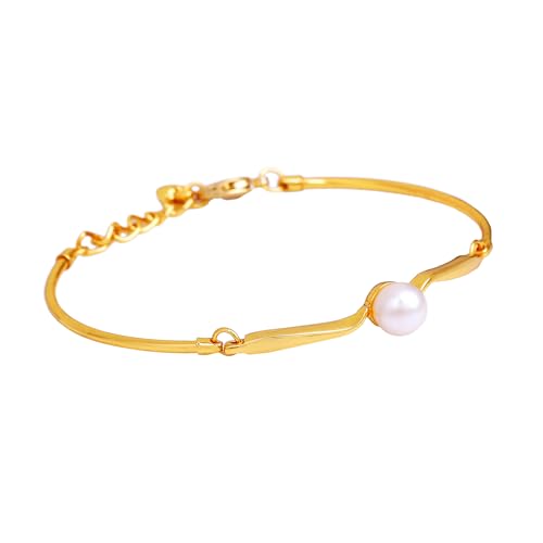 Estele Women's Gold Plated Single Pearl Studded Bracelet - Image 3