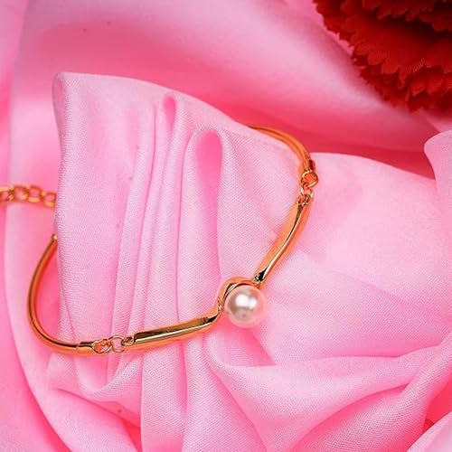 Estele Women's Gold Plated Single Pearl Studded Bracelet - Image 2