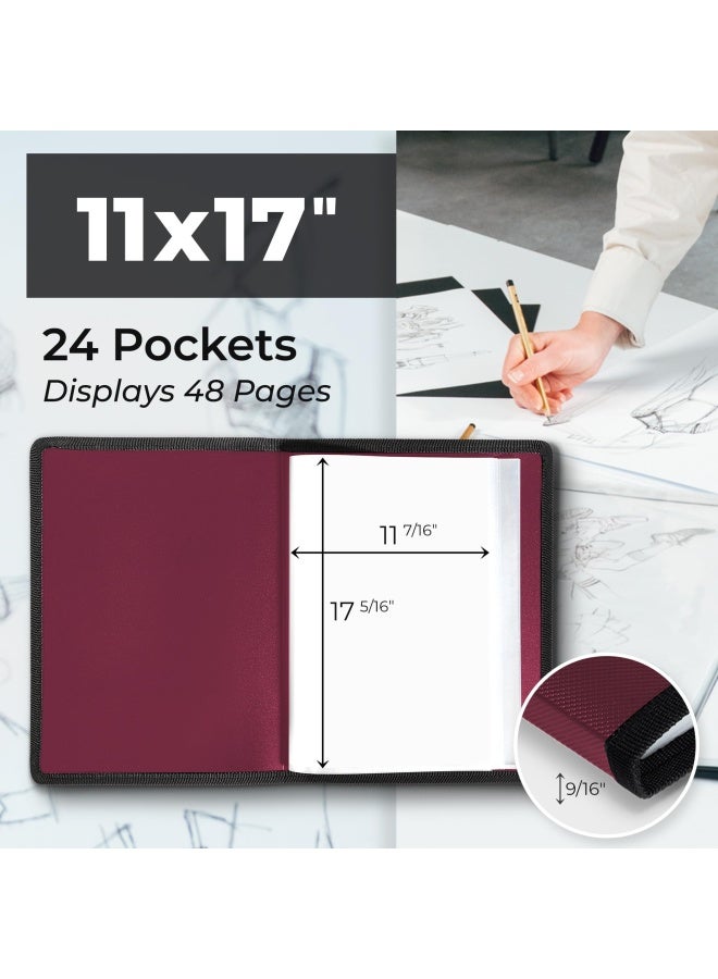 Dunwell Dunwell 11x17 Art Portfolio Binder with Black Mounting Paper Ruby Large Portfolio Folder for Artwork Storage 24 Clear Plastic Sleeves Displays 48 Pages AcidFree Poly 11 x 17 Presentation Book - Image 2