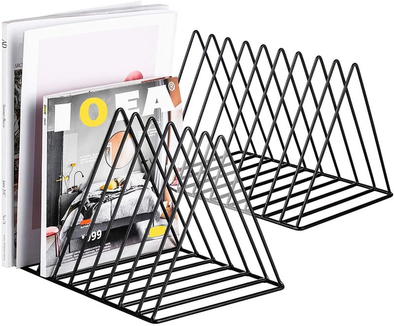 TechSrmaji Triangle 9 Slot Magazine and Newspaper Holder Stand, Desktop File Holder Stand, Triangle Bookshelf Decor Home & Office, Metal Wire Files Book Rack, Office (Black, Pack of 1, Tiered Shelf) - Image 1