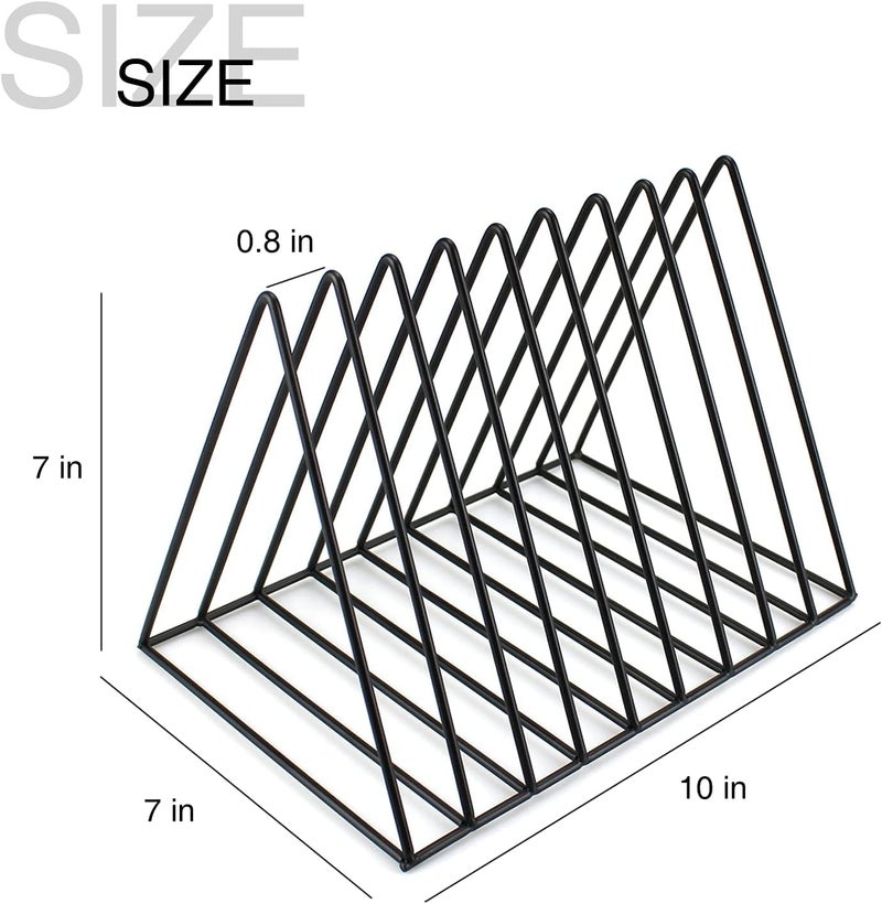 TechSrmaji Triangle 9 Slot Magazine and Newspaper Holder Stand, Desktop File Holder Stand, Triangle Bookshelf Decor Home & Office, Metal Wire Files Book Rack, Office (Black, Pack of 1, Tiered Shelf) - Image 3