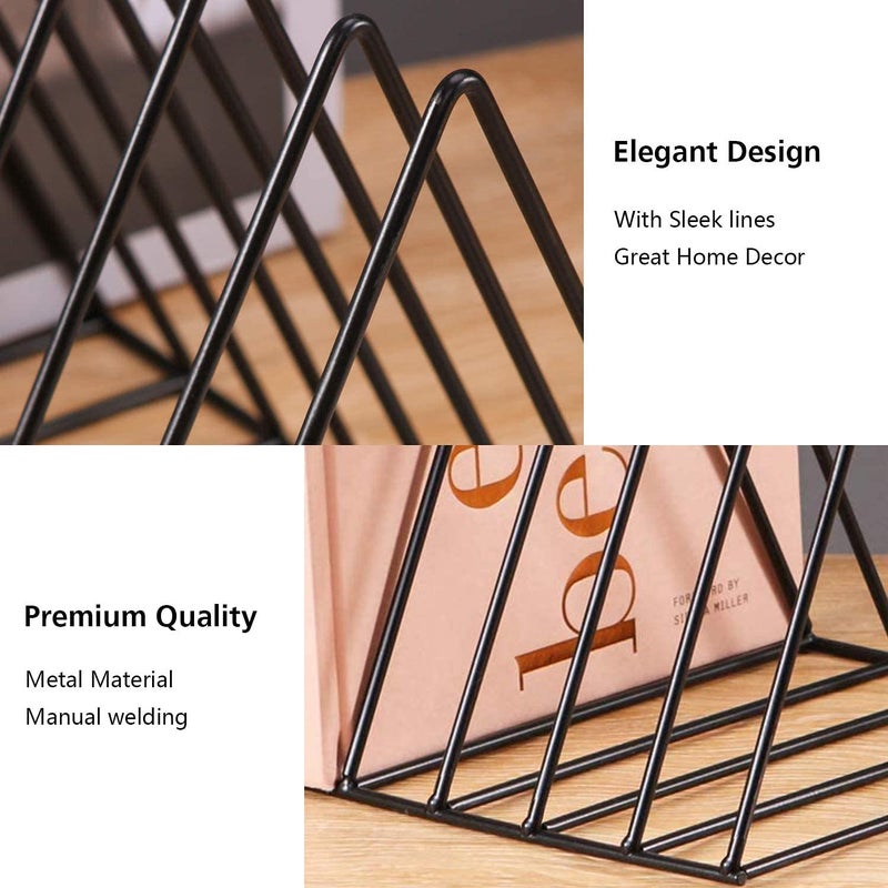 TechSrmaji Triangle 9 Slot Magazine and Newspaper Holder Stand, Desktop File Holder Stand, Triangle Bookshelf Decor Home & Office, Metal Wire Files Book Rack, Office (Black, Pack of 1, Tiered Shelf) - Image 5
