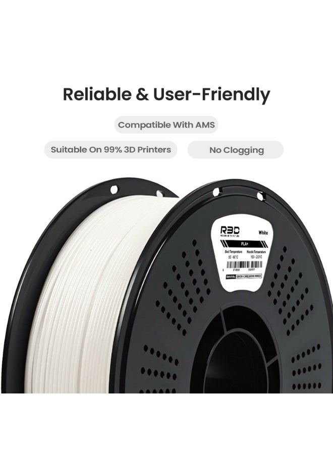 R3D PLA+ 3D Printer Filament White 1.75mm, 0-370 mm/s High-Speed Printing, Dimensional Accuracy +/- 0.02mm, 1KG (2.2lbs) Plastic Spool 3D Printing Filament - Image 4