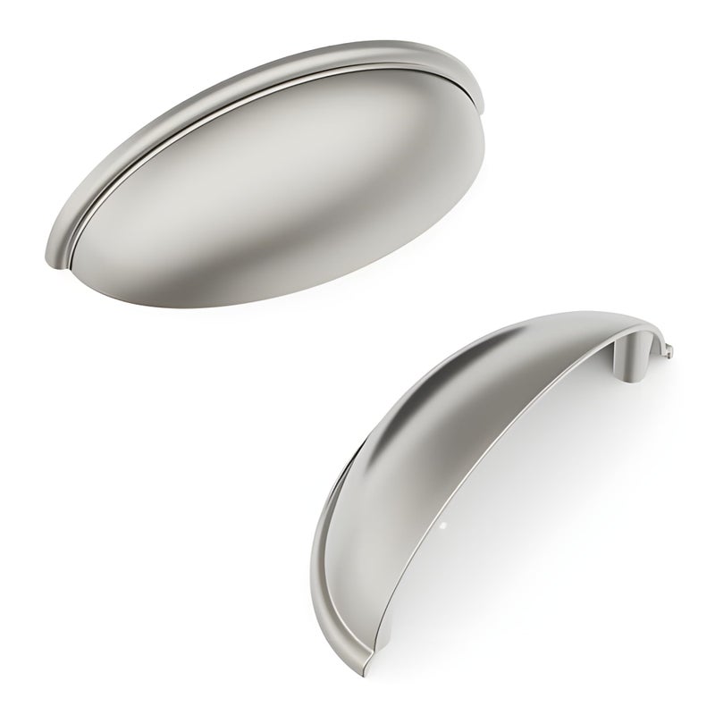 Hickory Hardware Heritage Cabinet Cup Pulls Handles for Kitchen Cabinet Doors Dresser Drawers Bathroom Vanity 3 Inch Center to Center Satin Nickel 10 Pack